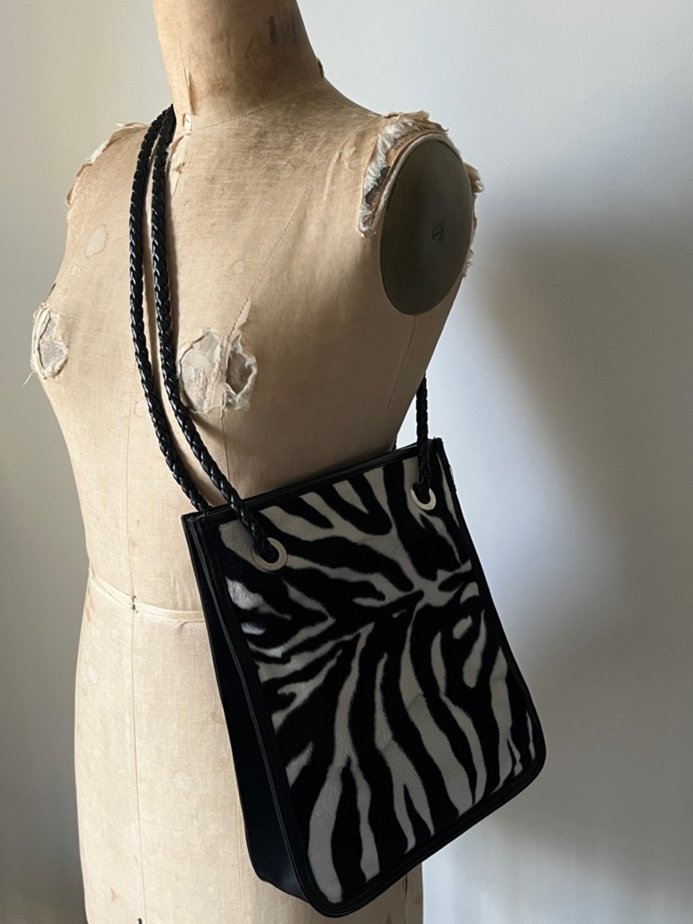 Vintage Zebra Print Faux Fur Handbag